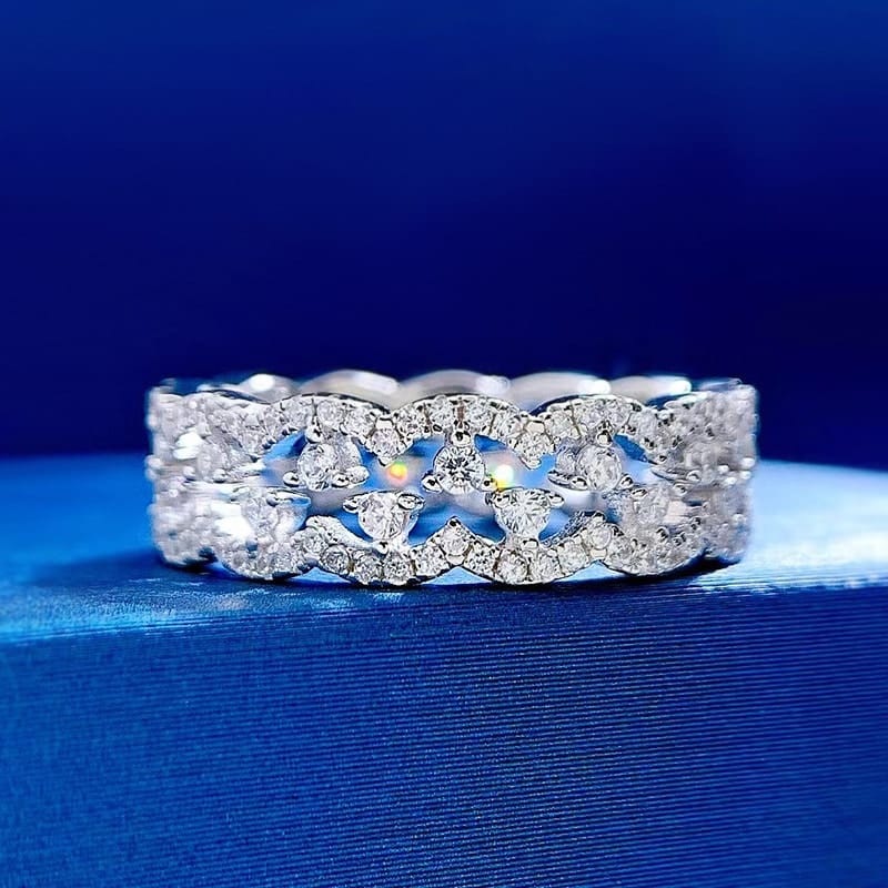 Full-cubic zircons Band Ring with Lace - Image 3