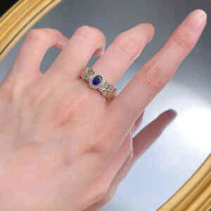 S925 Sterling Silver Boucheron-Inspired French Romantic 4x6mm Simulated Royal Blue Sapphire Ring