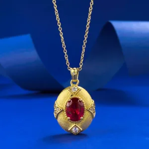 S925 Gold-Plated Ancient Method Garnet Wire-Drawn Chinese Style Necklace