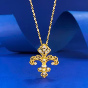 S925 Gold-Plated Vintage Style Golden Iris Flower Necklace